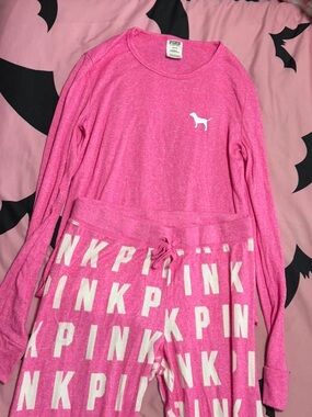 PINK Victoria's Secret Hot Pink Long Sleeve Pajama Set